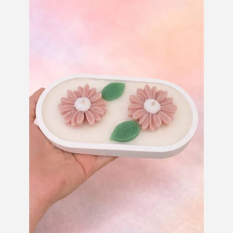 ست شمع بابونه به همراه سینی بیضی